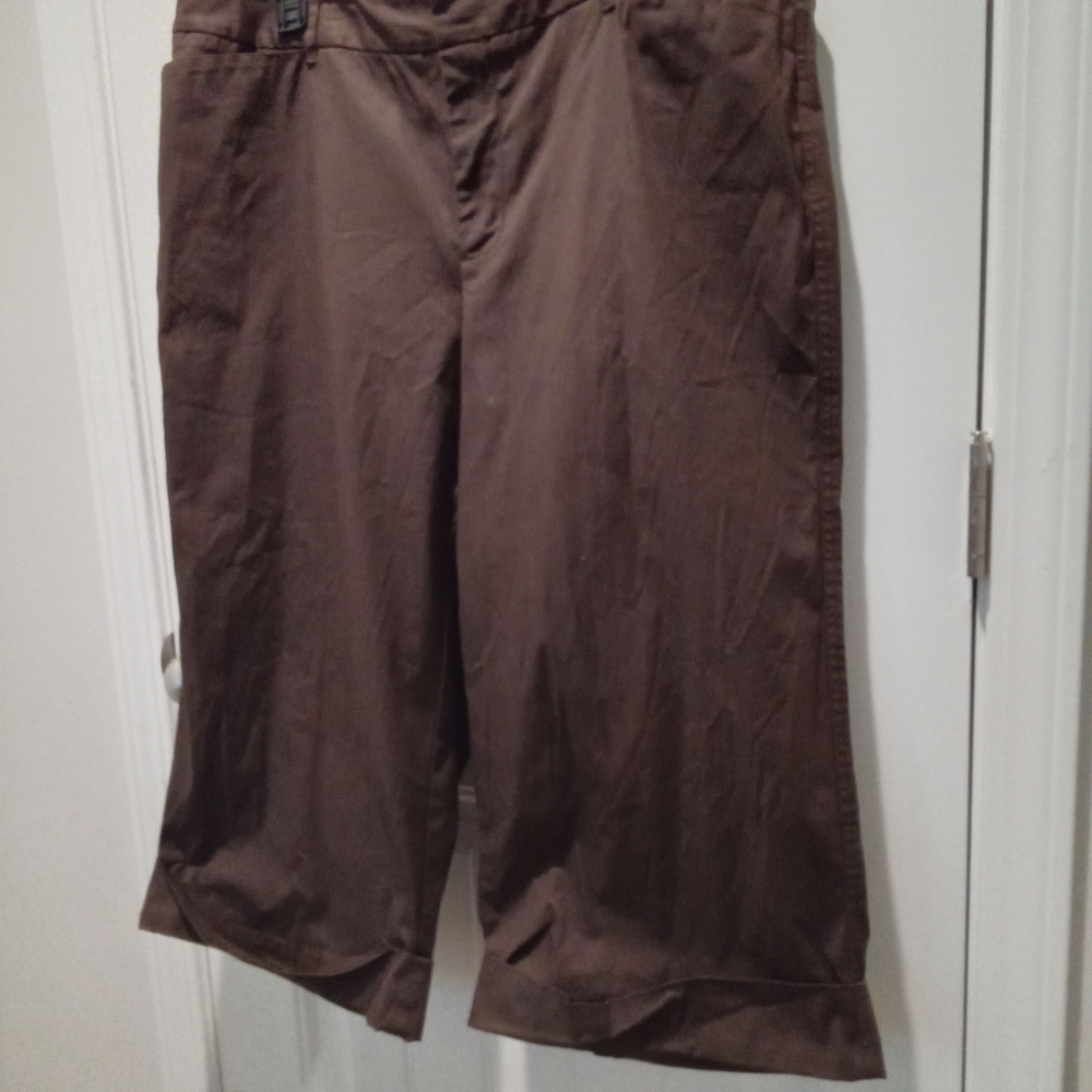 Venezia Plus Size 18 Brown Wide Leg Cuffed Leg Cullottes Capris 20" Inseam